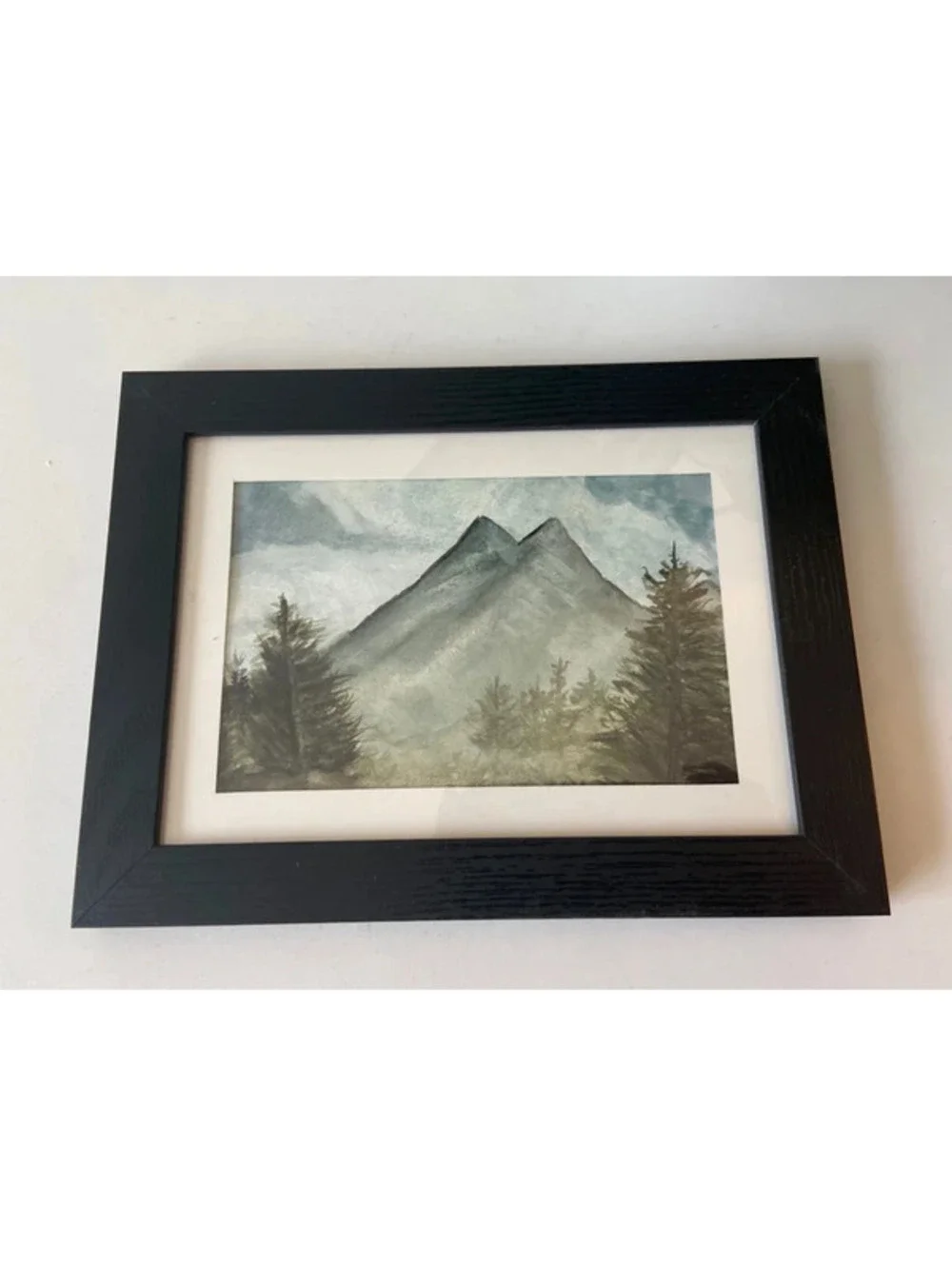 5 by 7 handprinted watercolor art apartment decor mountain forrest